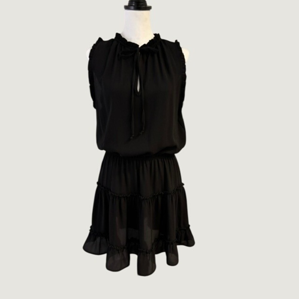 The Impeccable Pig Dress Black Ruffle Tiered Mini Women Large Excellent